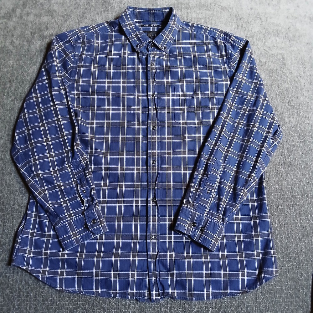 Banana Republic Luxe Flannel Shirt Mens XXL Slim Fit Blue Plaid Long Sleeve